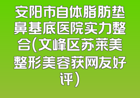安阳市自体脂肪垫鼻基底医院实力整合（文峰区苏莱美整形美容获网友好评）