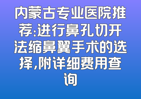 内蒙古专业医院推荐：进行鼻孔切开法缩鼻翼手术的选择，附详细费用查询