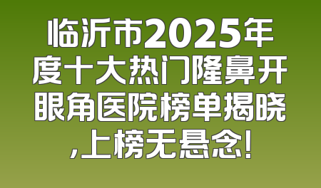临沂市2025年度十大热门隆鼻开眼角医院榜单揭晓，上榜无悬念！