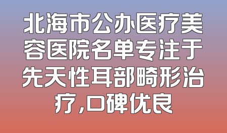 北海市公办医疗美容医院名单专注于先天性耳部畸形治疗，口碑优良