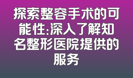 探索整容手术的可能性：深入了解知名整形医院提供的服务