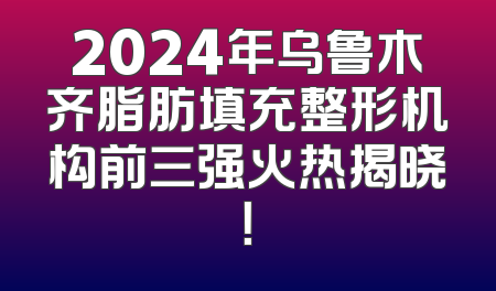 2024年乌鲁木齐脂肪填充整形机构前三强火热揭晓！
