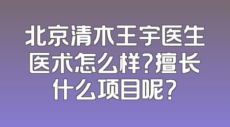 北京清木王宇医生医术怎么样？擅长什么项目呢？