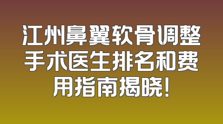 江州鼻翼软骨调整手术医生排名和费用指南揭晓！