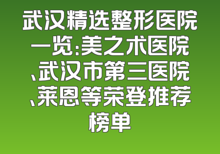武汉精选整形医院一览：美之术医院、武汉市第三医院、莱恩等荣登推荐榜单