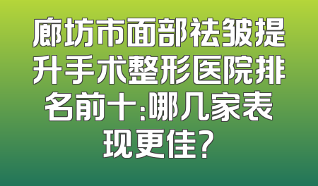 廊坊市面部祛皱提升手术整形医院排名前十：哪几家表现更佳？