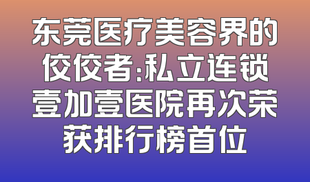 东莞医疗美容界的佼佼者：私立连锁壹加壹医院再次荣获排行榜首位