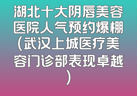 湖北十大阴唇美容医院人气预约爆棚（武汉上城医疗美容门诊部表现卓越）