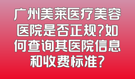 广州美莱医疗美容医院是否正规？如何查询其医院信息和收费标准？