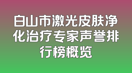 白山市激光皮肤净化治疗专家声誉排行榜概览