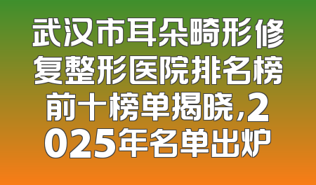 武汉市耳朵畸形修复整形医院排名榜前十榜单揭晓，2025年名单出炉