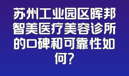 苏州工业园区晖邦智美医疗美容诊所的口碑和可靠性如何？