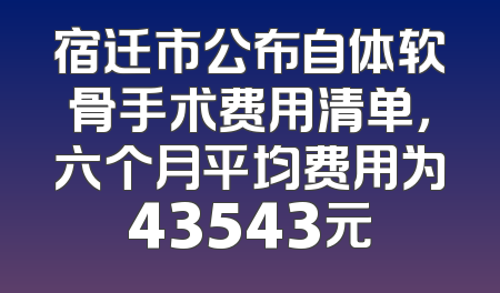 宿迁市公布自体软骨手术费用清单，六个月平均费用为43543元