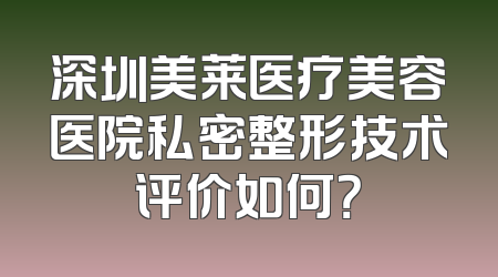 深圳美莱医疗美容医院私密整形技术评价如何？