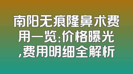 南阳无痕隆鼻术费用一览：价格曝光，费用明细全解析