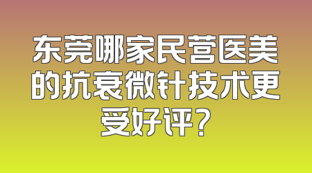 东莞哪家民营医美的抗衰微针技术更受好评？