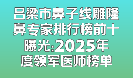 吕梁市鼻子线雕隆鼻专家排行榜前十曝光：2025年度领军医师榜单