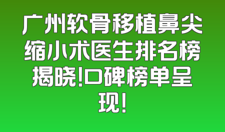 广州软骨移植鼻尖缩小术医生排名榜揭晓！口碑榜单呈现！