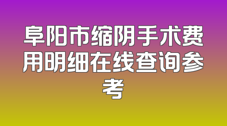 阜阳市缩阴手术费用明细在线查询参考