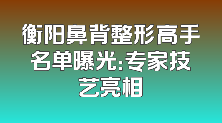 衡阳鼻背整形高手名单曝光：专家技艺亮相