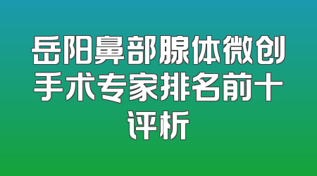 岳阳鼻部腺体微创手术专家排名前十评析