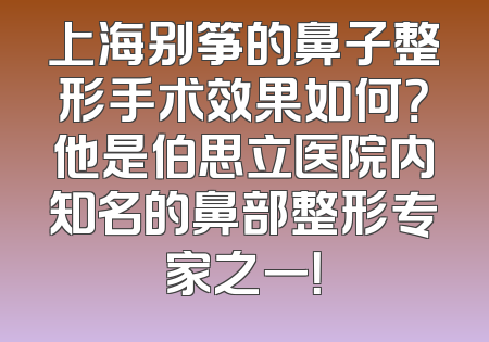 上海别筝的鼻子整形手术效果如何？他是伯思立医院内知名的鼻部整形专家之一！