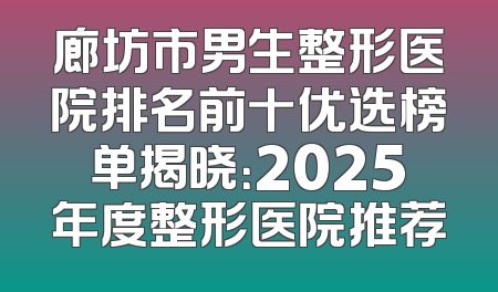 廊坊市男生整形医院排名前十优选榜单揭晓：2025年度整形医院推荐