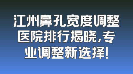 江州鼻孔宽度调整医院排行揭晓，专业调整新选择！