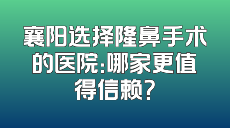 襄阳选择隆鼻手术的医院：哪家更值得信赖？