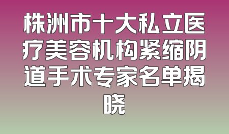 株洲市十大私立医疗美容机构紧缩阴道手术专家名单揭晓