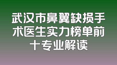 武汉市鼻翼缺损手术医生实力榜单前十专业解读