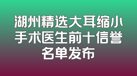 湖州精选大耳缩小手术医生前十信誉名单发布