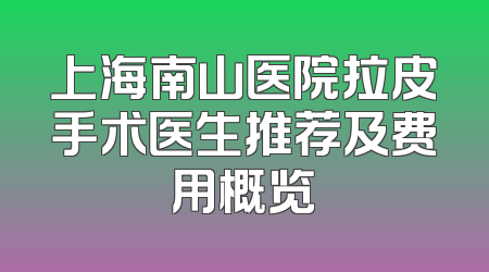 上海南山医院拉皮手术医生推荐及费用概览