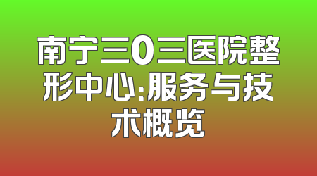 南宁三0三医院整形中心：服务与技术概览