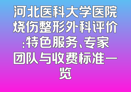 河北医科大学医院烧伤整形外科评价：特色服务、专家团队与收费标准一览