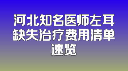 河北知名医师左耳缺失治疗费用清单速览