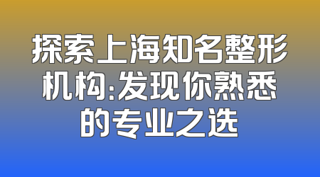探索上海知名整形机构：发现你熟悉的专业之选