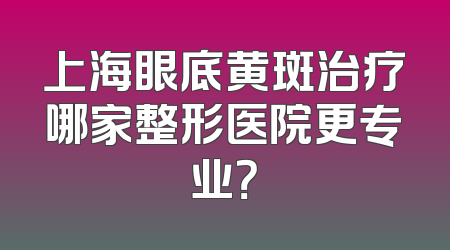 上海眼底黄斑治疗哪家整形医院更专业？