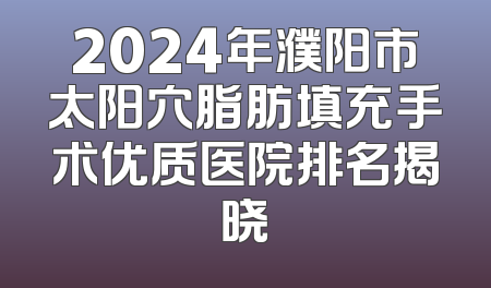 2024年濮阳市太阳穴脂肪填充手术优质医院排名揭晓