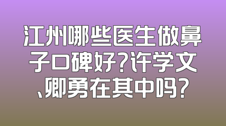江州哪些医生做鼻子口碑好？许学文、卿勇在其中吗？
