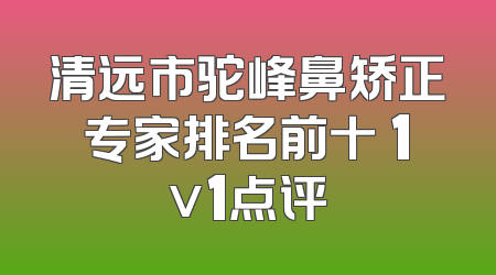清远市驼峰鼻矫正专家排名前十 1v1点评