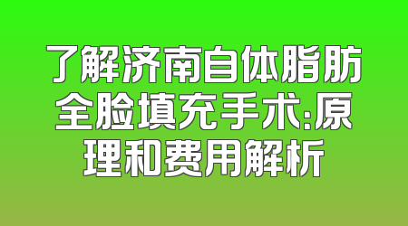 了解济南自体脂肪全脸填充手术：原理和费用解析