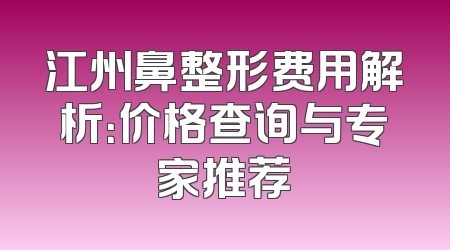 江州鼻整形费用解析：价格查询与专家推荐