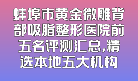蚌埠市黄金微雕背部吸脂整形医院前五名评测汇总，精选本地五大机构