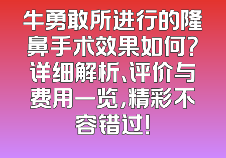牛勇敢所进行的隆鼻手术效果如何？详细解析、评价与费用一览，精彩不容错过！