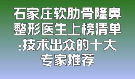 石家庄软肋骨隆鼻整形医生上榜清单：技术出众的十大专家推荐