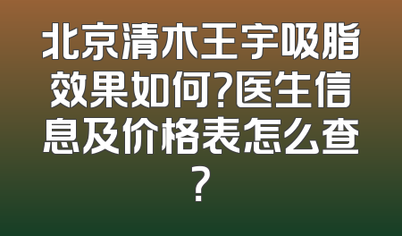 北京清木王宇吸脂效果如何？医生信息及价格表怎么查？