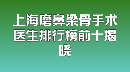 上海磨鼻梁骨手术医生排行榜前十揭晓