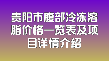 贵阳市腹部冷冻溶脂价格一览表及项目详情介绍