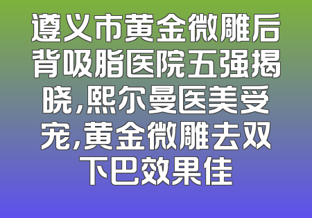 遵义市黄金微雕后背吸脂医院五强揭晓，熙尔曼医美受宠，黄金微雕去双下巴效果佳